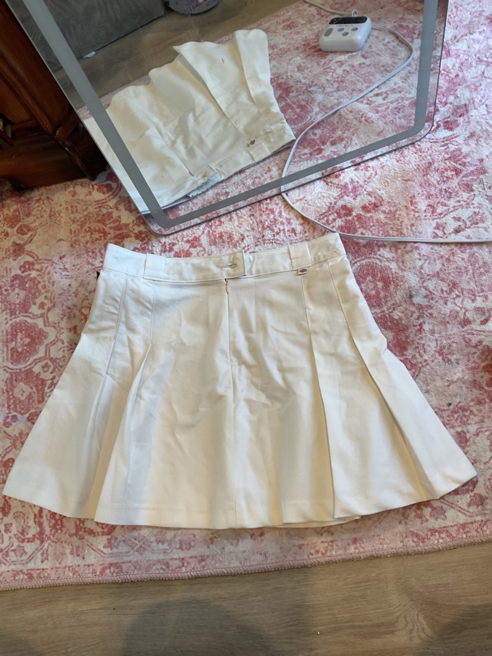 Dickies Cream Pleated Mini Skirt